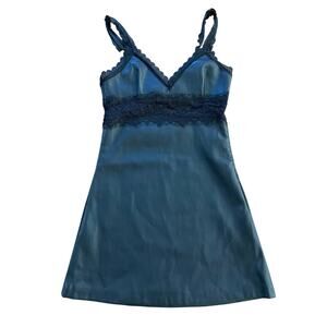 Y2K‎ Faux Black Leather Lace Babydoll Mini Dress Small Dark Romance Whimsigoth